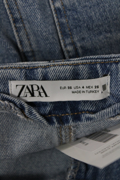 Zara Womens Wide-Leg Jeans Blue 100% Cotton Mid Rise Inseam 25 Size 4