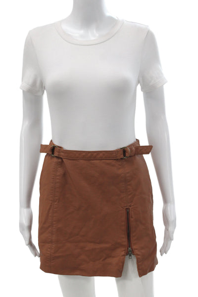 Free People Womens Brown Boho Mini Skirt Button 100% Polyurethane Size 28