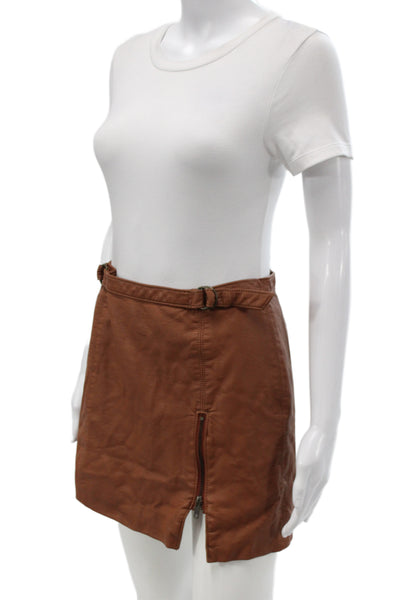 Free People Womens Brown Boho Mini Skirt Button 100% Polyurethane Size 28
