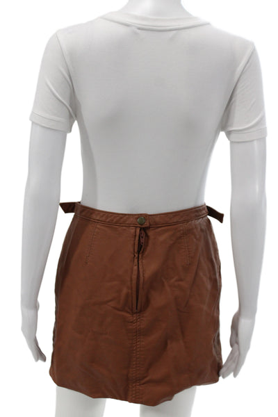 Free People Womens Brown Boho Mini Skirt Button 100% Polyurethane Size 28