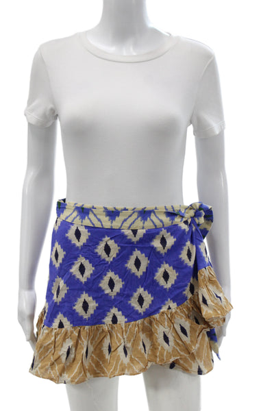 Zara Women Mini Skirt Beige Argyle Tie Waist Bohemian Size S