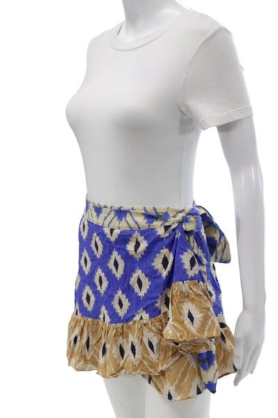 Zara Women Mini Skirt Beige Argyle Tie Waist Bohemian Size S