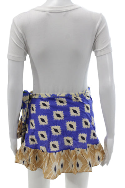 Zara Women Mini Skirt Beige Argyle Tie Waist Bohemian Size S