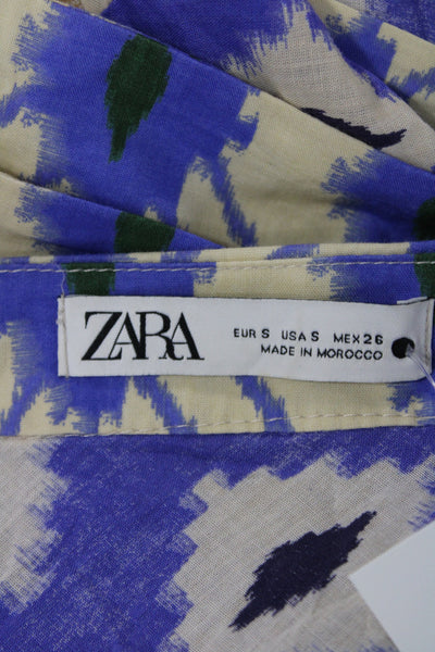 Zara Women Mini Skirt Beige Argyle Tie Waist Bohemian Size S