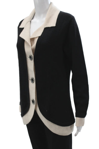 Searle Women Black 100% Cashmere Collared Cardigan Long Sleeve Size L