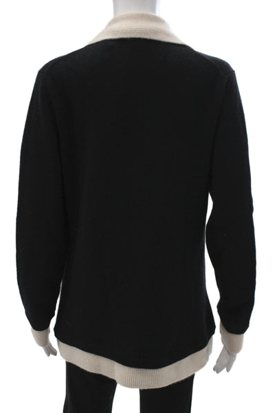 Searle Women Black 100% Cashmere Collared Cardigan Long Sleeve Size L