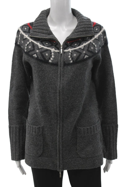 Escada Sport Womens Gray Fair Isle Virgin Wool Cardigan Long Sleeve Size L