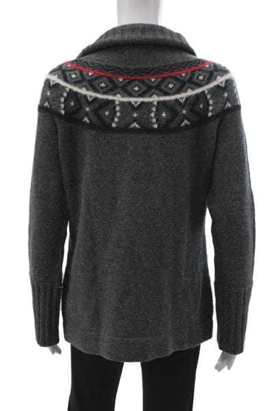 Escada Sport Womens Gray Fair Isle Virgin Wool Cardigan Long Sleeve Size L
