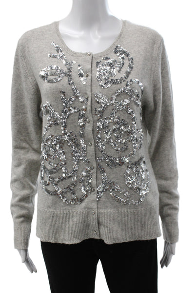 Charlotte Tarantola Women Gray Cashmere Floral Cardigan Long Sleeve Size XL