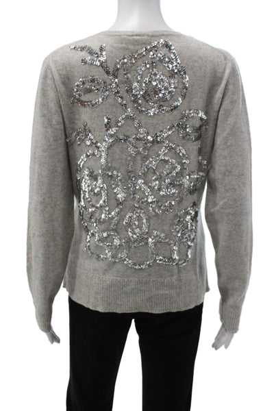 Charlotte Tarantola Women Gray Cashmere Floral Cardigan Long Sleeve Size XL