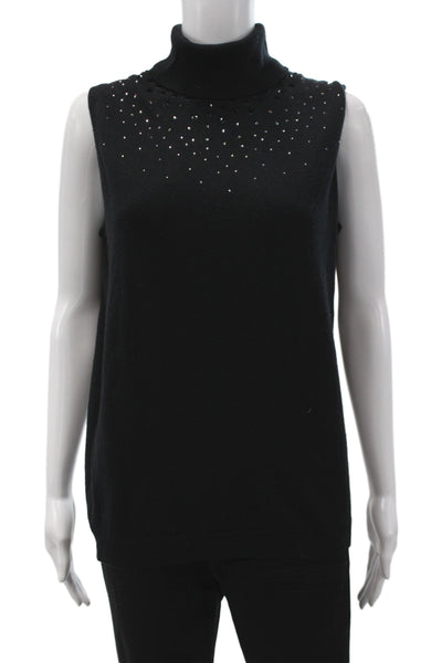 Johnstons Cashmere Womens Black Sleeveless Turtleneck Sweater Vest Size 42