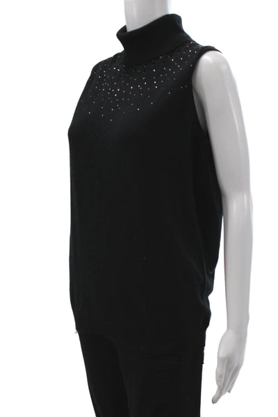 Johnstons Cashmere Womens Black Sleeveless Turtleneck Sweater Vest Size 42