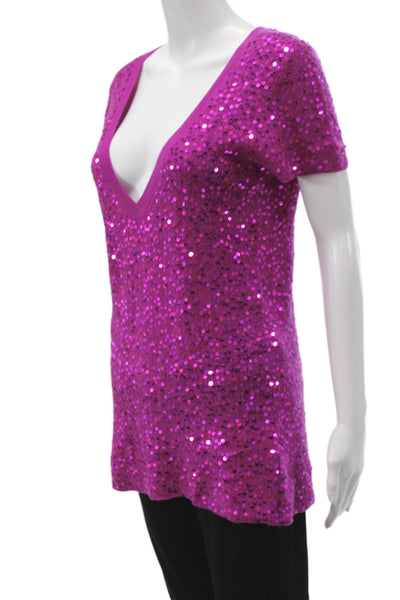 Escada Sport Womens Purple V-Neck Short Sleeve Pullover Sweater Size L