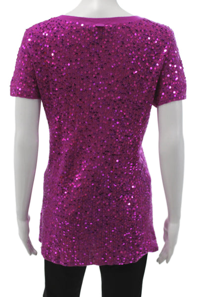 Escada Sport Womens Purple V-Neck Short Sleeve Pullover Sweater Size L