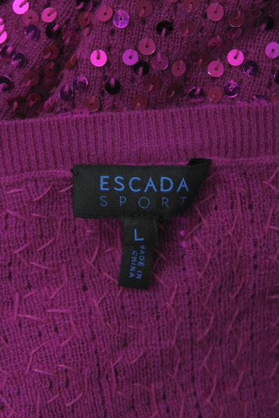 Escada Sport Womens Purple V-Neck Short Sleeve Pullover Sweater Size L