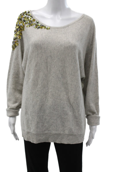 Magaschoni Womens Pullover Cashmere Sweater Gray Scoop Neck Long Sleeve Size XL