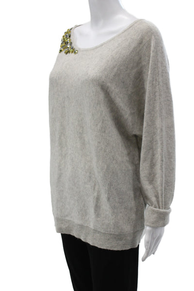 Magaschoni Womens Pullover Cashmere Sweater Gray Scoop Neck Long Sleeve Size XL