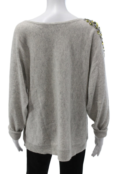Magaschoni Womens Pullover Cashmere Sweater Gray Scoop Neck Long Sleeve Size XL