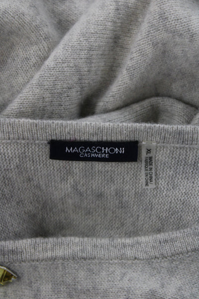 Magaschoni Womens Pullover Cashmere Sweater Gray Scoop Neck Long Sleeve Size XL