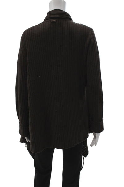 Escada Sport Womens Cashmere Cowl Neck Cardigan Brown Long Sleeve Size L