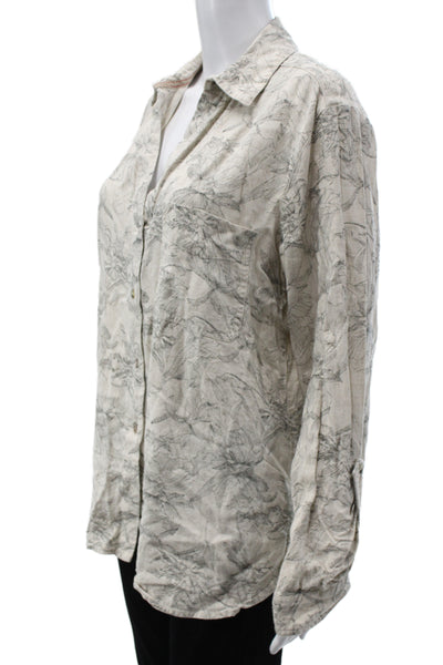Johnny Was Womens Floral Beige Collared Tunic Button-Up Long Sleeve Size M