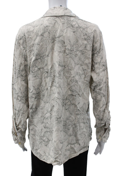 Johnny Was Womens Floral Beige Collared Tunic Button-Up Long Sleeve Size M