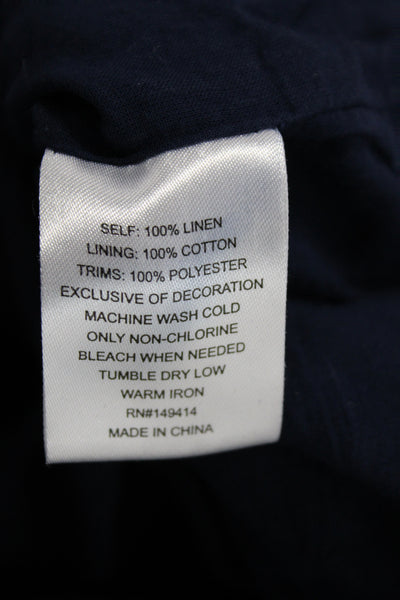 Johnny Was Women Paperbag Linen Shorts Blue Drawstring Solid Animal Size S