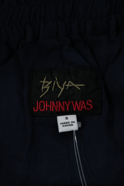 Johnny Was Women Paperbag Linen Shorts Blue Drawstring Solid Animal Size S