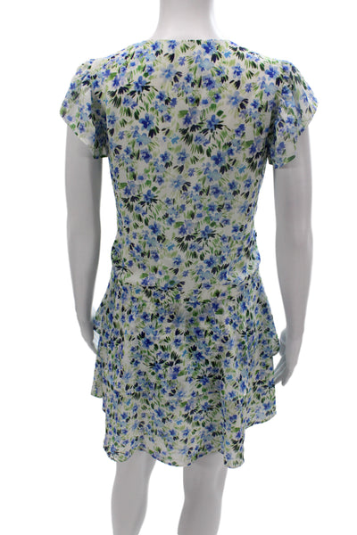 Yumi Kim Womens Mini Floral V-Neck Short Sleeve Blue Dress Size XS