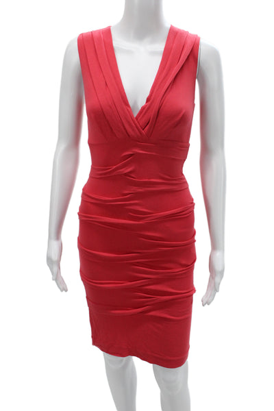 Artelier Nicole Miller Women Bodycon Red V-Neck Knee Dress Size XS