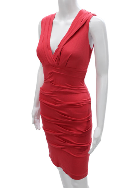 Artelier Nicole Miller Women Bodycon Red V-Neck Knee Dress Size XS