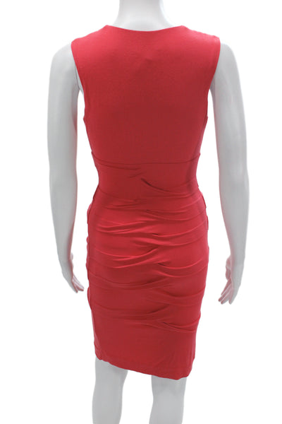 Artelier Nicole Miller Women Bodycon Red V-Neck Knee Dress Size XS