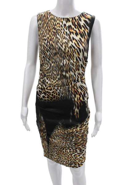 Artelier Nicole Miller Women Sheath Dress Black Animal Print Sleeveless Size 0