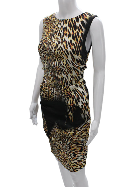 Artelier Nicole Miller Women Sheath Dress Black Animal Print Sleeveless Size 0