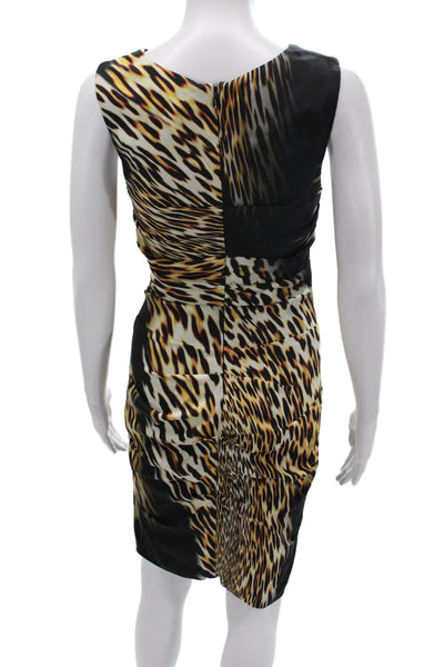 Artelier Nicole Miller Women Sheath Dress Black Animal Print Sleeveless Size 0