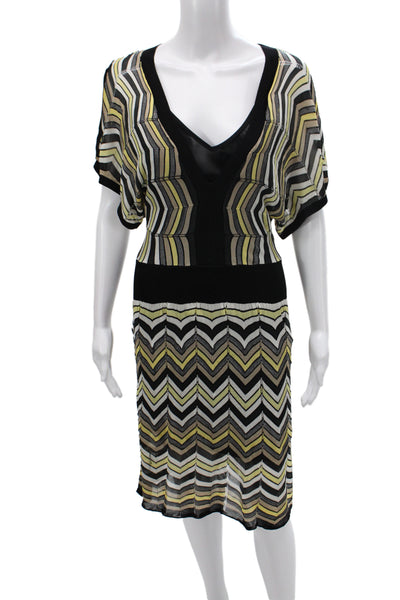 Laundry by Shelli Segal Womens Sweater Dress Black Chevron V-Neck Size XS