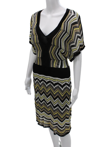Laundry by Shelli Segal Womens Sweater Dress Black Chevron V-Neck Size XS