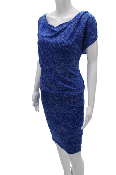 Alice + Olivia Women Blouson Cowl Neck Blue Knee-Length Dress Size XS