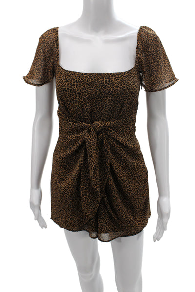 Show Me Your Mumu Women Brown Leopard Romper Square Neck Short Sleeve Size XS