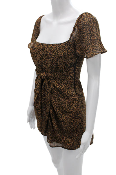 Show Me Your Mumu Women Brown Leopard Romper Square Neck Short Sleeve Size XS
