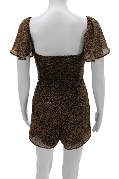 Show Me Your Mumu Women Brown Leopard Romper Square Neck Short Sleeve Size XS