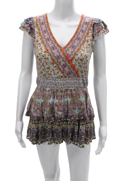Alice + Olivia Women Floral Viscose V-Neck Tunic Short Sleeve Zip Size 2