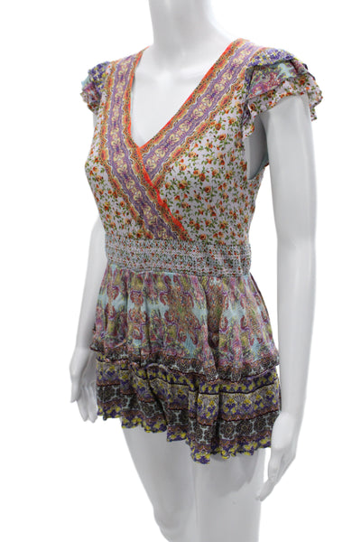 Alice + Olivia Women Floral Viscose V-Neck Tunic Short Sleeve Zip Size 2