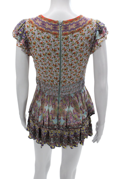 Alice + Olivia Women Floral Viscose V-Neck Tunic Short Sleeve Zip Size 2