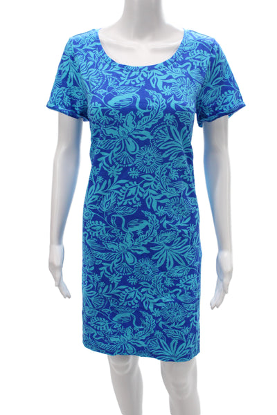 Lilly Pulitzer Women Blue Floral Shift Dress Pima Cotton Size L