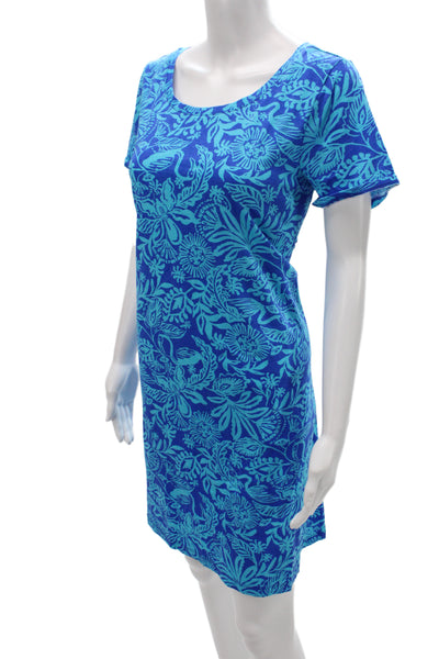 Lilly Pulitzer Women Blue Floral Shift Dress Pima Cotton Size L