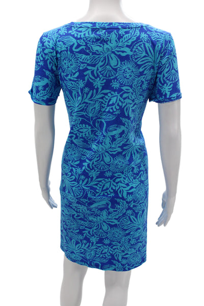 Lilly Pulitzer Women Blue Floral Shift Dress Pima Cotton Size L