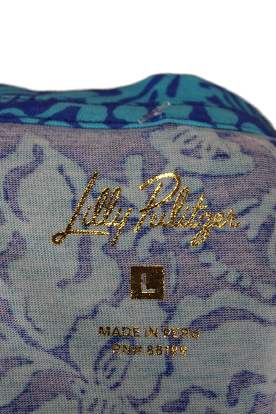 Lilly Pulitzer Women Blue Floral Shift Dress Pima Cotton Size L