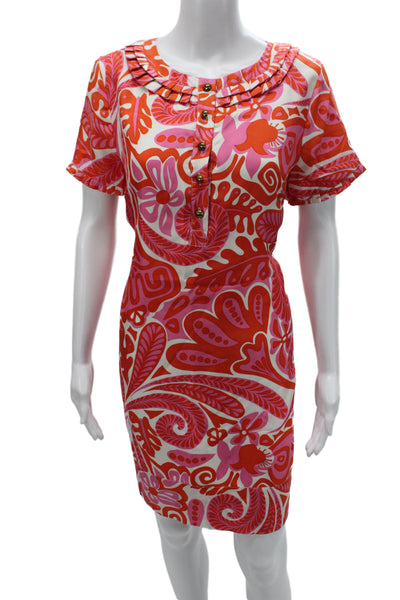 Skirtin Around Women Shift Dress Multicolor Silk Short Sleeve Round Neck Size 8