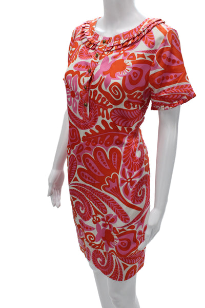 Skirtin Around Women Shift Dress Multicolor Silk Short Sleeve Round Neck Size 8